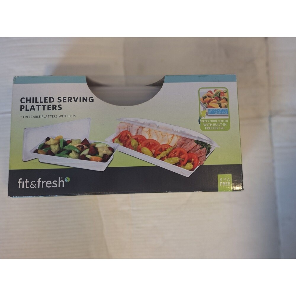 Fit & Fresh Chilled Serving Platters With Lids Reusable Keeps Food Fresh READ